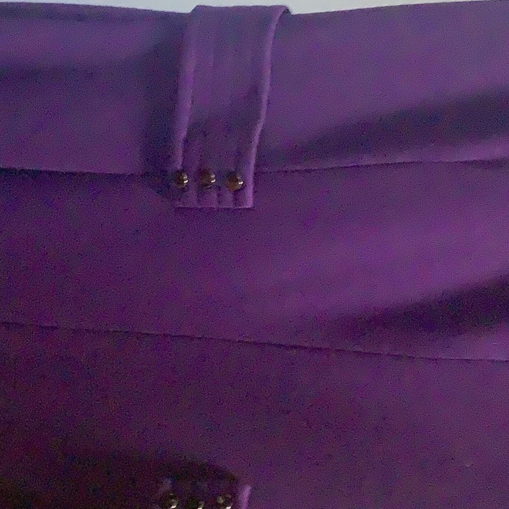 Purple dress, side detailing at the waist and detail in back also.